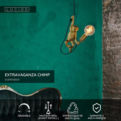 Lucide EXTRAVAGANZA CHIMP - Suspension - Ø 17,6 cm - 1xE27 - Noir